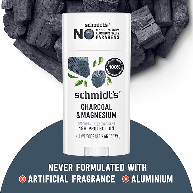 Schmidt's Aluminum-Free Vegan Deodorant Charcoal & Magnesium with 48 Hour Odor Protection, 2 Count for Women and Men, Natural Ingredients, Cruelty-Free, 2.65 oz, Pack of 2-Ruum Studio Home