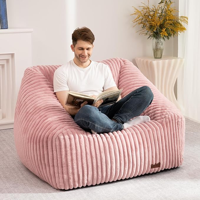 HABUTWAY Bean Bag Chair, Giant Bean Bag Chairs for Adults and Kids, Bean Bag Sofa, Lazy Floor Sofa, Faux Fur Beanbag Chair with Armrests for Living Room Bedroom (Pink)-Ruum Studio Home