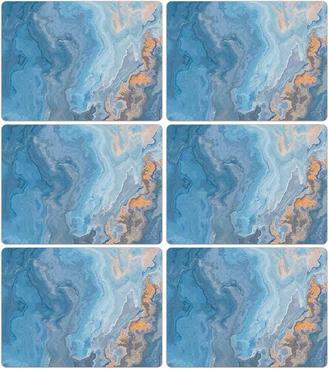 Marble Placemats Set of 6 Blue Marbles Plastic Table Mats Marble Theme Place Mats Wipe Clean Washable Holiday Table Decoration for Indoor Outdoor Party Kitchen Dining-Ruum Studio Home