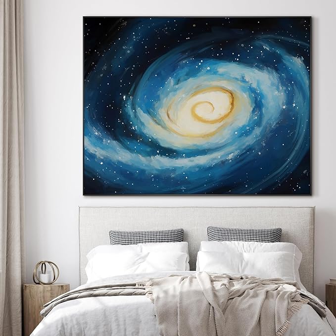 SIGNWIN 46"x60" Extra Large Framed Wall Art Spiral Galaxy Vivid Blue and Yellow Cosmic Space Illustration for Home Living Room Bedroom Decor (Frame Assembly Required)-Ruum Studio Home