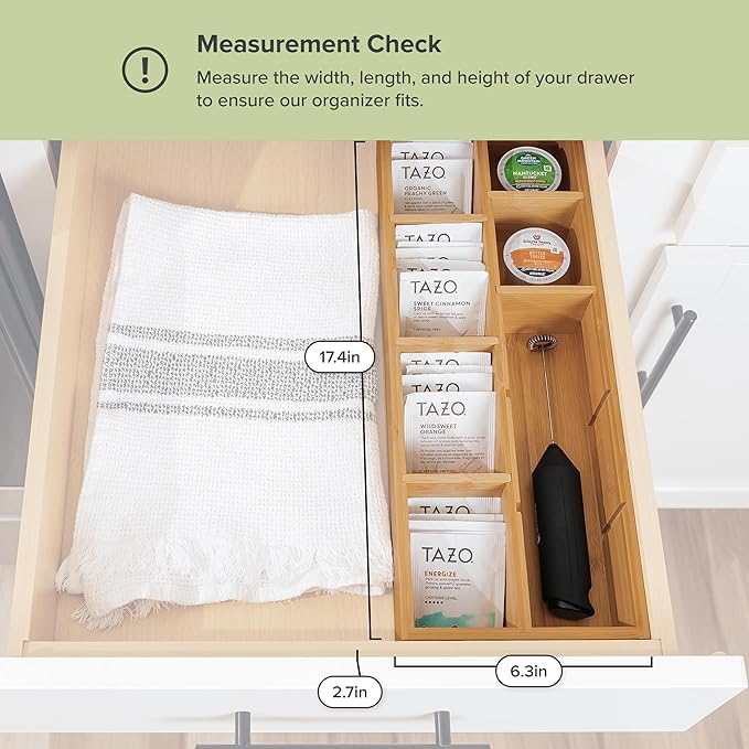 Premium Tea Bags and Coffee Pods Drawer Organizer – Small 9-Compartment Design with Removable Wall Inserts, Non-Slip Feet, 100% Sustainable Bamboo-Ruum Studio Home