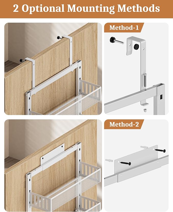 Over the Door Pantry Organizer 8-Tier, Large Metal Door Spice Rack with Adjustable Basket, 2 in 1 Wall Mount or Hanging Heavy-Duty Pantry Door Storage Shelf for Kitchen and Bathroom, White-Ruum Studio Home