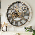 The Gears Clock The Original Real Moving Gear Wall Clock Vintage Industrial Oversized Rustic Farmhouse (24 inch (60cm), Vintage Desert Beige and Bronze)-Ruum Studio Home