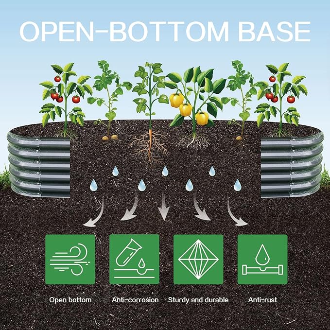 Gardmax Galvanized Raised Garden Bed, Lightweight Planter Boxes Outdoor with Easy Assembly, Large Garden Bed for Vegetables, Fruits, Flower Dark Grey 8FT-Ruum Studio Home