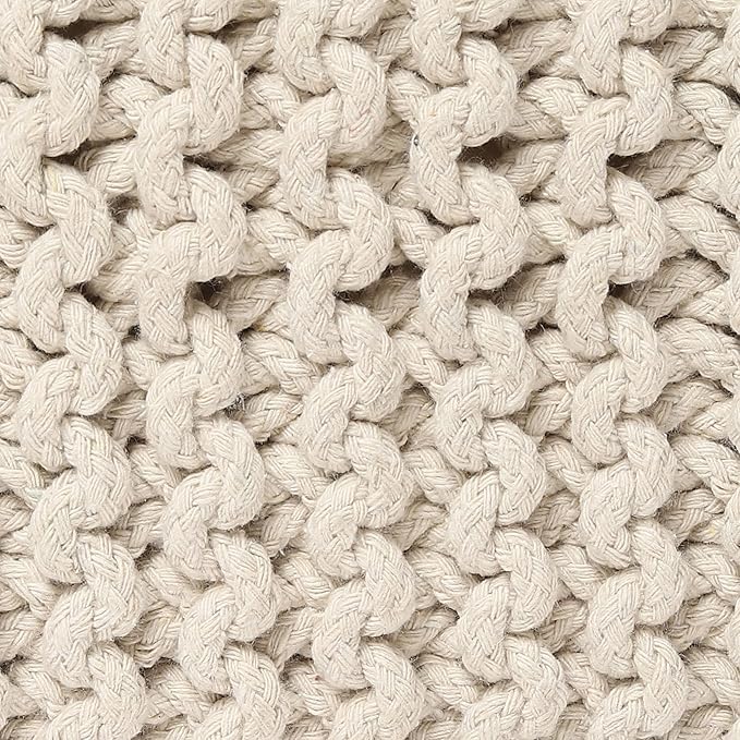 REDEARTH · Cube Low Pouf Foot Stool Ottoman - Hand Knitted Poof - Cord Boho Pouffe - Home Décor - Stuffed Footrest for Living Room - Nursery - Bedroom - Covered Patio - Room (16" x 16" x 8") - Ivory-Ruum Studio Home