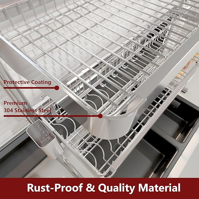 VNKZI Over Sink Dish Drying Rack, 3 Tier Full Stainless Steel Storage Adjustable Length (25.98'' to 36.61'') Kitchen Rack, Multifunctional Expandable Counter Organizer, Space Saver Dish Rack-Ruum Studio Home