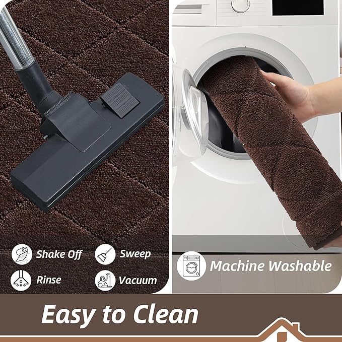 BEQHAUSE Dirt Trapper Door Mat 24" x 60", Doormat Non-Slip Entryway Rugs Washable, Dog Door Mat Stain Resistant and Absorbent Welcome Floor Mat for Front Back Door, Muddy Wet Shoes & Paws, Brown-Ruum Studio Home