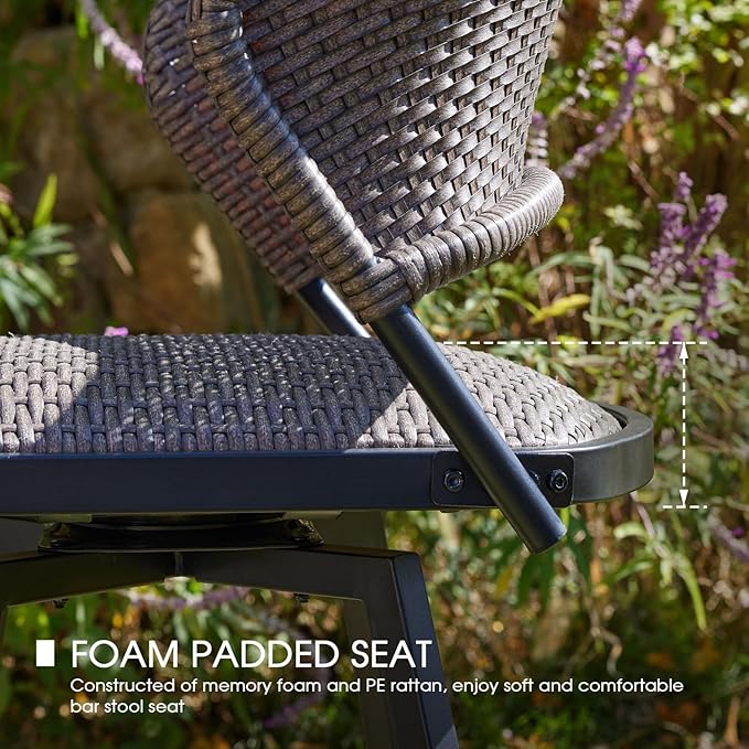 VICLLAX Patio Bar Stool Chairs with Footrests and Padded Seat, Bar Height Swivel Patio Chairs Set of 6, Brown Woven Wicker Swivel Bar Stools for Lawn Garden-Ruum Studio Home