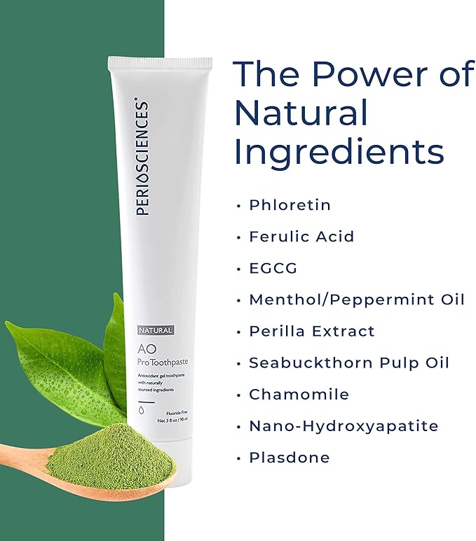 PerioSciences AO Pro Natural Toothpaste with Nano Hydroxyapatite, Remineralizing, Fluoride Free, SLS Free, Gluten Free 3 fl oz / 90ml - Pack of 2-Ruum Studio Home