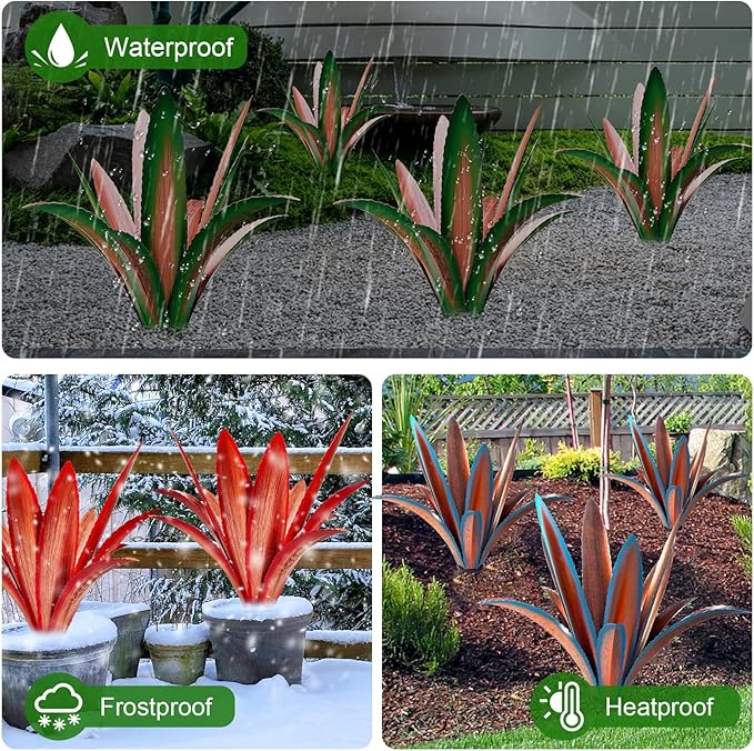 TOMBABY Enlarge Thickened Wind Resistant Metal Agave Garden Art Metal Plant Country Sculpture Statue Outdoor Decoration Agave Metal Plant Courtyard Garden Lawn Ornament Gift (1, 12 Leaves Blue)-Ruum Studio Home