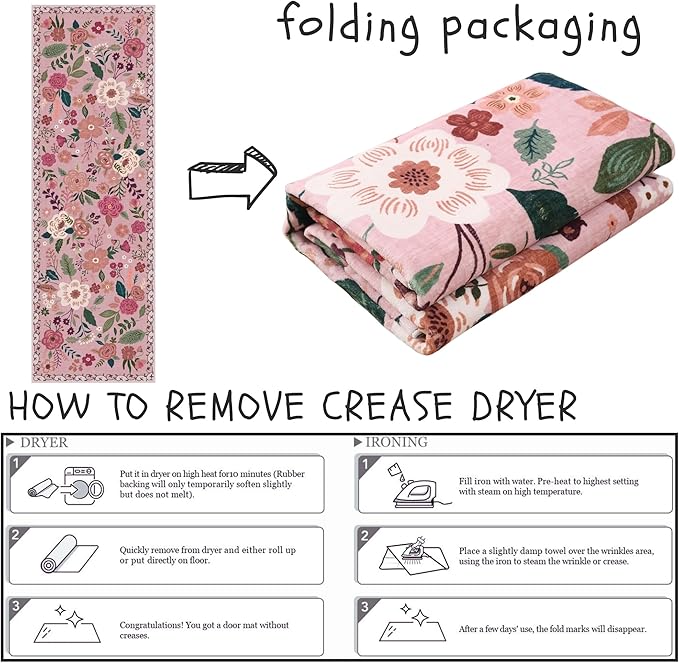 Runner Rug for Hallways Kitchen Rug Non Slip 2'x 6' Washable Rugs with Rubber Backing Soft Floral Carpet Runner for Hallways, Kitchen, Laundry, Bedroom, Bathroom(Pink)-Ruum Studio Home