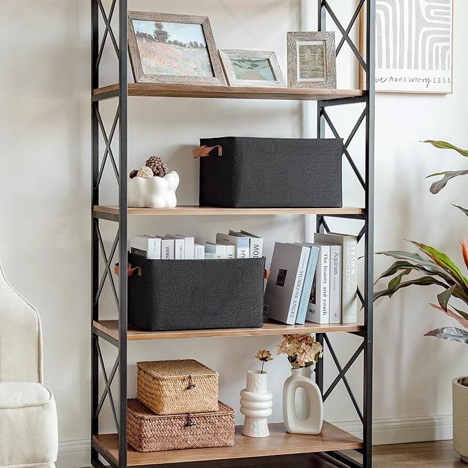 GRANNY SAYS Storage Baskets for Shelves, Closet Organizer Bins, Clothes Storage Bins with Metal Frame, Large Baskets for Organizing and Storage, Collapsible, Black, 2-Pack-Ruum Studio Home