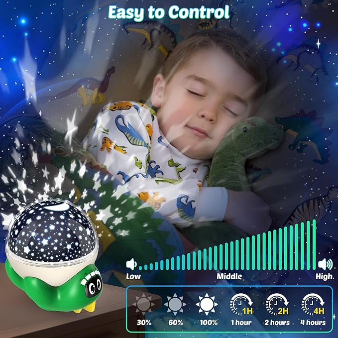 Dinosaur Night Light Projector for Kids Green Dino Toys for Boys, Star Night Lights with Music and Timer, 17 Mode Color Changing Lamp with Remote, Christmas Birthday Gift for Baby Girl Boy-Ruum Studio Home