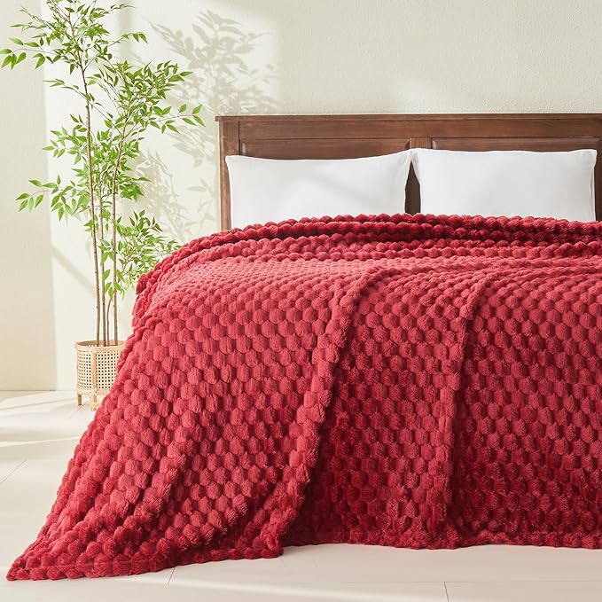NEWCOSPLAY Super Soft King Blanket Red Premium Silky Flannel Fleece 3D Clouds Stylish Jacquard Lightweight Bed Blanket All Season Use 350GSM (Red, King(90"x110"))-Ruum Studio Home
