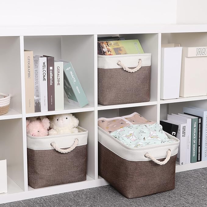 Bidtakay Baskets Fabric Storage Bins for Shelves [3-Pack] Decorative Storage Baskets for Organizing 15 X 11 X 9.5 inches Nursery Closet Foldable Toy Storage Closet Organizer Brown-Ruum Studio Home