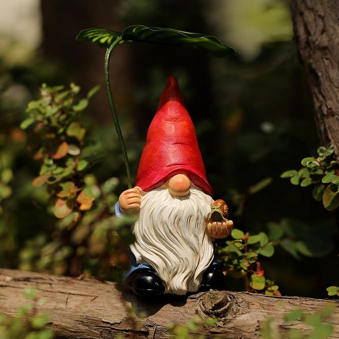 Garden Gnome Statue Decoration with Leaf Umbrella, 6.5” Figurine Ornament for Indoor Outdoor Home Patio Yard Lawn, for Gnome Lovers & Garden Enthusiasts，Mom，Women-Ruum Studio Home
