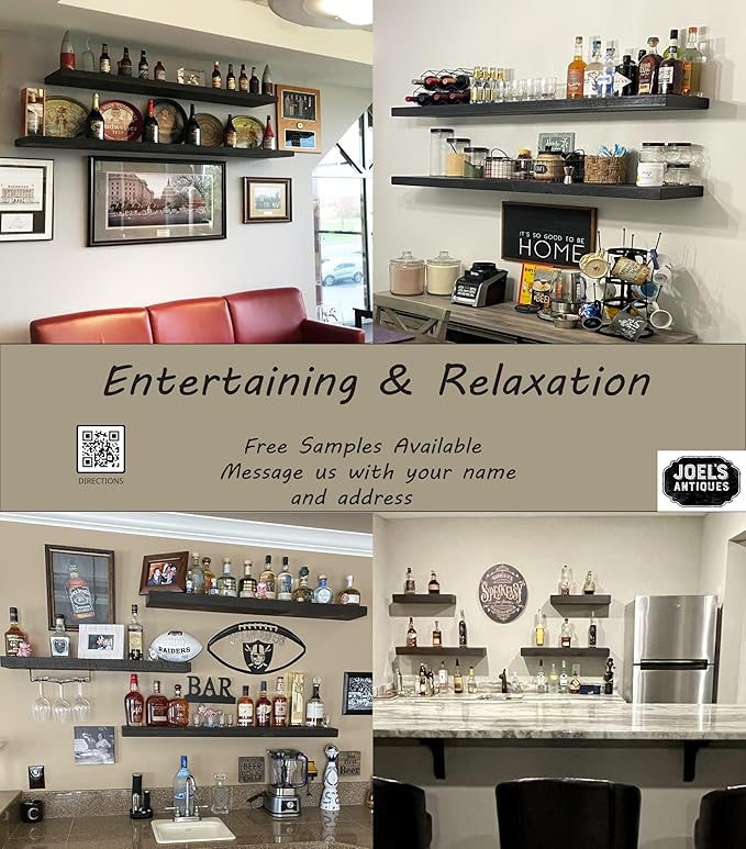 joelsantiques 72 Inch Wooden Floating Shelves for Wall - 72x8x2 in - Made of Natural Wood - Long Wall Shelves for Bedroom - Perfect for Living Room, Kitchen - Black-Ruum Studio Home