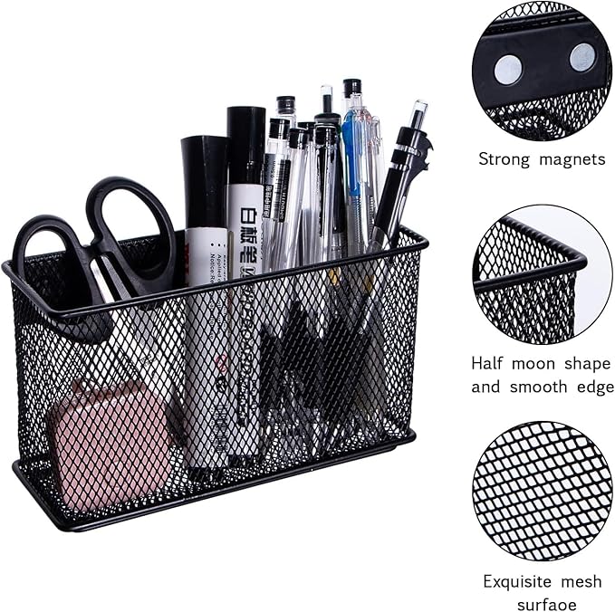 dedoot Magnetic Basket for refrigerator Storage Pencil Holder Basket Mesh Black Strong Magnetic Pen Holder for Refrigerator ,Whiteboard, Locker, Home and Office Organizer, 6.3x2.3x3.6inch,2 Pack-Ruum Studio Home