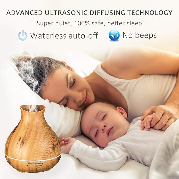 BZseed Aromatherapy Essential Oil Diffuser 550ml 12 Hours Wood Grain Aroma Diffuser with Timer Cool Mist Humidifier for Large Room, Home, Baby Bedroom, Waterless Auto Shut-off,7 Colors Lights Changing-Ruum Studio Home