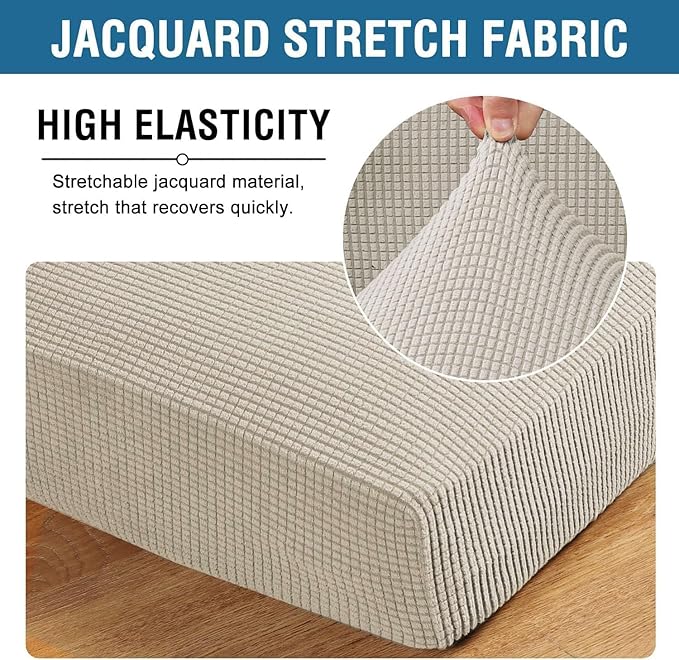 H.VERSAILTEX Super Stretch Individual Seat Cushion Covers - Sofa & Couch Cushion Slipcover Sets - Thick Jacquard Textured Twill Fabric (3 Piece XL Sofa Cushion Covers, Island Fossi)-Ruum Studio Home