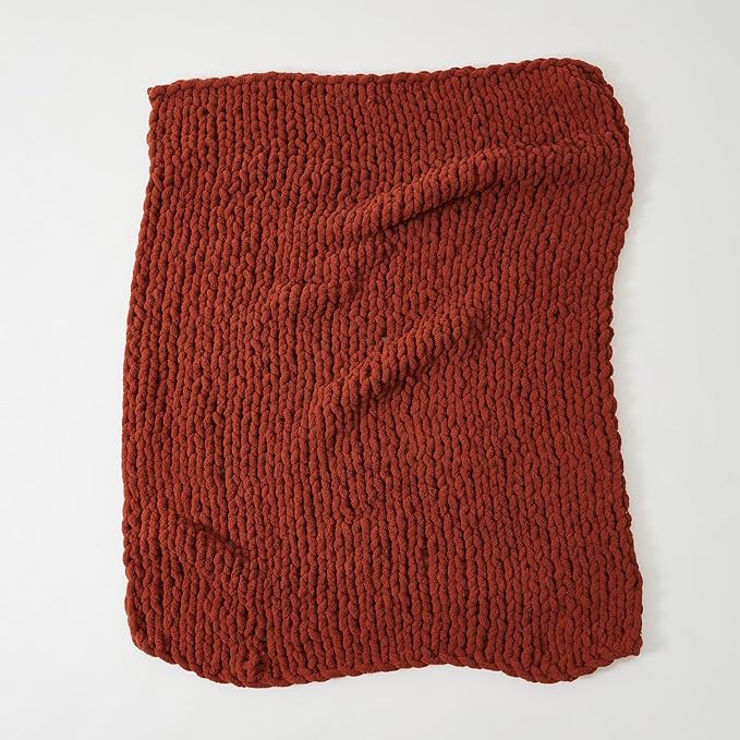 WESHIONGOO Chunky Knit Blanket Throw Knitted Throw Blankets for Couch Bed Fluffy Soft Blanket with Jumbo Chenille Yarn Thick 100% Handmade(Rust, 50"×60")-Ruum Studio Home