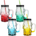 Halloween Cups Set of 4 - Skull Mason Jar with Lids Straws and Handle - Colorful Drinking Glasses for Halloween Party Bar Decor, 16 oz-Ruum Studio Home