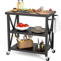 PHI VILLA Outdoor Grill Table, Elegant Grill Cart with Ceramic Wood Grain Table Top, Serving Cart with Shelves, Patio Grilling Backyard BBQ Grill Cart, Black-Ruum Studio Home