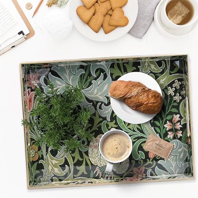 Spsyrine Serving Tray with Handles, Plastic Decorative Tray for Coffee Table, Living Room, Home Decor, Golden Lily-Ruum Studio Home