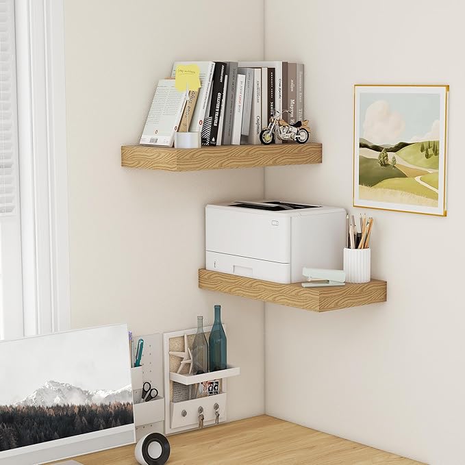 Deep Floating Shelves, 12 Inch Deep Rustic Floating Shelves Set of 2, 24 Inch Large Oak Wood Wall Mounted Shelves for Books Living Room Laundry Room Bedroom Kitchen Home Office - Oak-Ruum Studio Home
