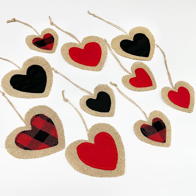 Valentine’s Day Party Decorations Felt XOXO Sign Triangle Pennant Banner Flag Buffalo Plaid Red Black Heart Burlap Garland with Wood Beaded for Wedding Birthday Valentine’s Day Party Supplies-Ruum Studio Home