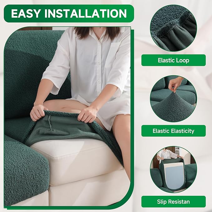 Couch Cushion Covers for Sectional Sofa, Stretch Soft Sofa Slipcovers Washable Wear-Resistant Universal Furniture Protector for Living Room(1 Piece Large Cover, Green)-Ruum Studio Home