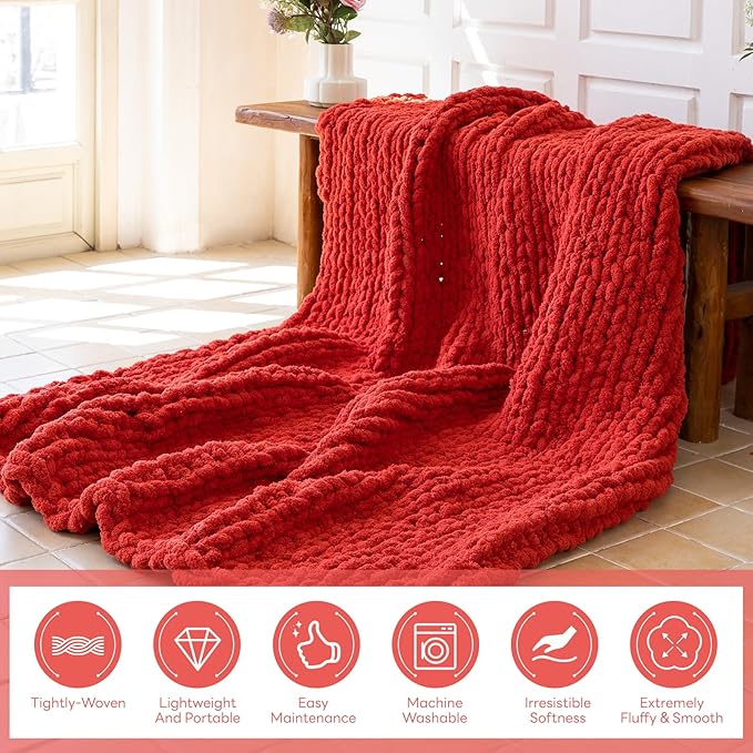 Chunky Knit Blanket - Luxury Soft Cozy 60 * 80 Throw Blanket,100% Woven Blanket Rope Knot Throw Blanket for Couch, Sofa, Home Decor, Gift - Machine Washable（Wine red）-Ruum Studio Home