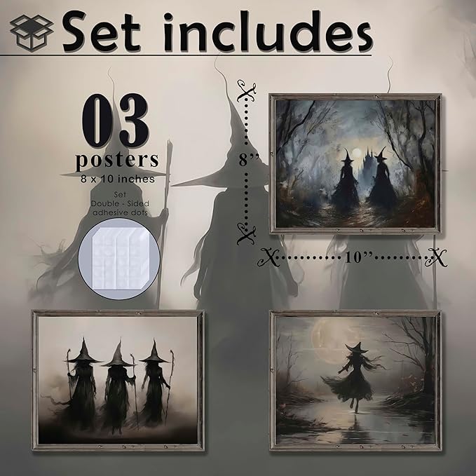 LANCHI95 3 Pcs 8x10in Vintage Rustic Witch Posters Halloween Wall Art Witch in The Forest Painting Prints Goth Dark Moody Wall Decor for Living Room Bedroom 8x10 in (UNFRAMED)-Ruum Studio Home
