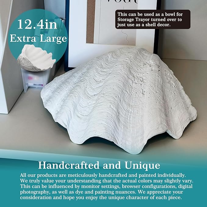 Accessoryway Extra Large Clam Shells Decorative Bowl-White Sea Shells Decorative Storage Bowls for Coastal Beach theme house table centerpiece decorations & Nautical decor for coffee table-12.4"-1PC-Ruum Studio Home