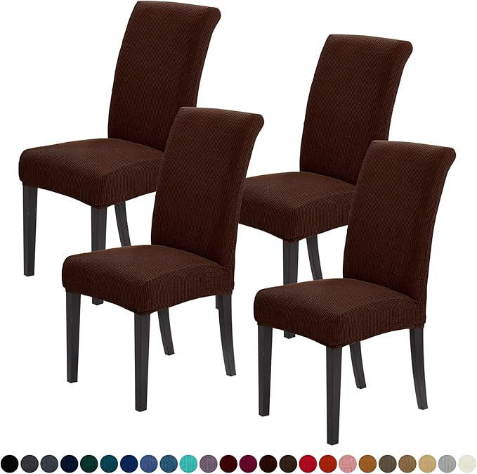 Joccun Chair Covers for Dining Room Set of 4,Dining Chair Slipcovers Stretch Dining Room Chair Covers Seat Protector,Washable Parsons Chair Cover for Home,Hotel(Chocolate,4 Pack)-Ruum Studio Home