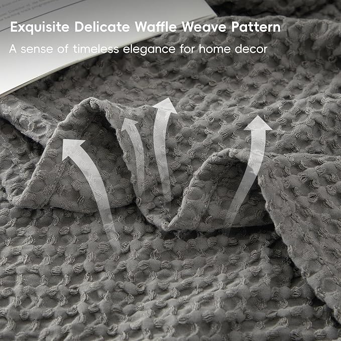 PHF Ultra Soft Waffle Weave Throw Blanket 50"x 60"- Washed Lightweight Breathable Cozy Woven Blanket for Bed - Aesthetic Decor for Couch Bedding Sofa Home Car - Grey-Ruum Studio Home