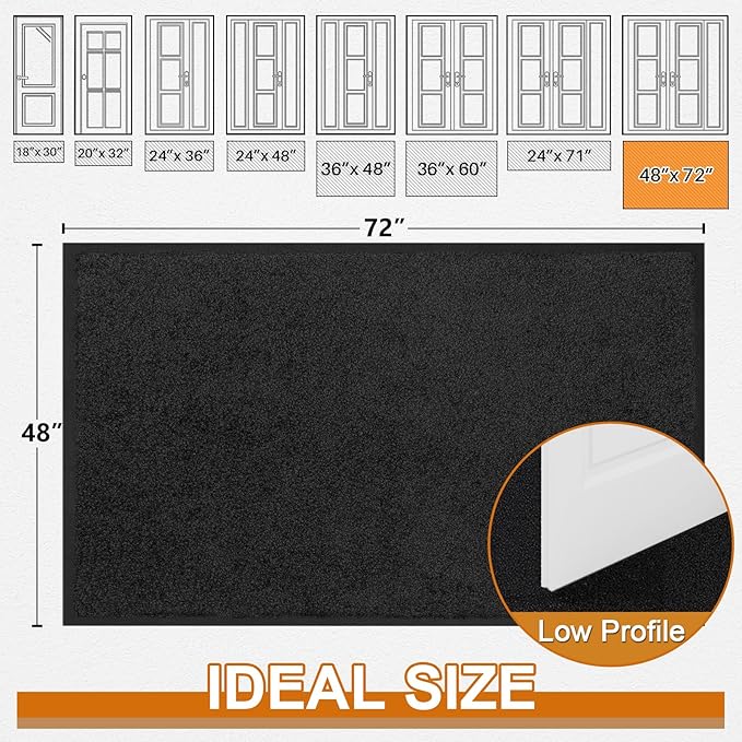 Mibao Dirt Trapper Door Mat for Indoor Outdoor, Waterproof All-Season, All-Weather Doormat, Heavy Duty Non-Slip Entrance Rug, Low Profile Absorbent Entrance Mat Carpet, 72" x 48", Black-Ruum Studio Home