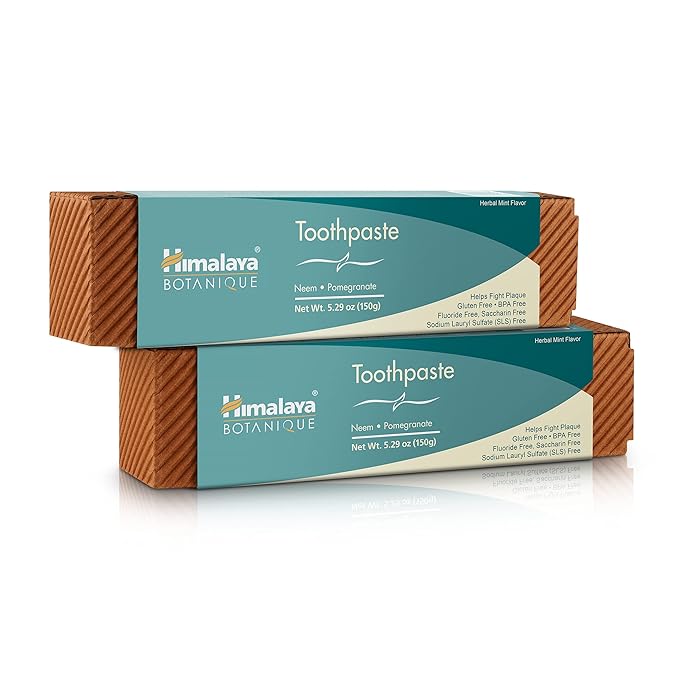Himalaya Botanique Original Neem & Pomegranate Botanical Toothpaste, Fights Plaque, Brightens Teeth, Fluoride Free, No Artificial Flavors, SLS Free, Cruelty Free, Foaming, Mint Flavor, 5.29 Oz, 2 Pack-Ruum Studio Home