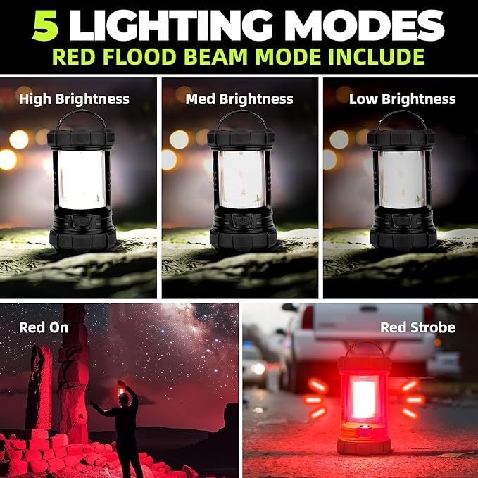 Rechargeable Camping Lantern, 3000LM 5 Light Modes Camping Light 4400 Capacity Phone Charger LED Impact-Resistant Flashlight Lantern Portable Waterproof Hurricane Lanterns for Emergency(Black)-Ruum Studio Home
