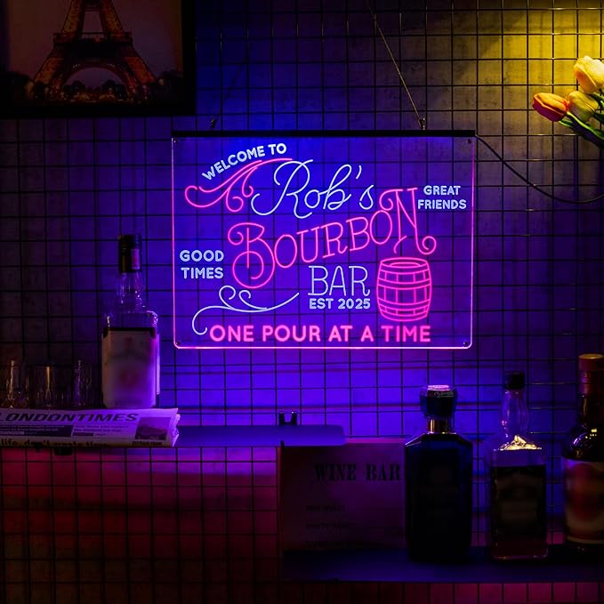 Personalized Bourbon Bar Signs with Your Name for home wall light up with personalized pub name, man cave accessories, beer themed neon customizable lighted sign-Ruum Studio Home