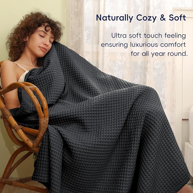 PHF Ultra Soft Waffle Weave Throw Blanket 50"x 60"- Washed Lightweight Breathablee Cozy Woven Blanket - Great for Couch Bed Sofa Home Car - Black-Ruum Studio Home
