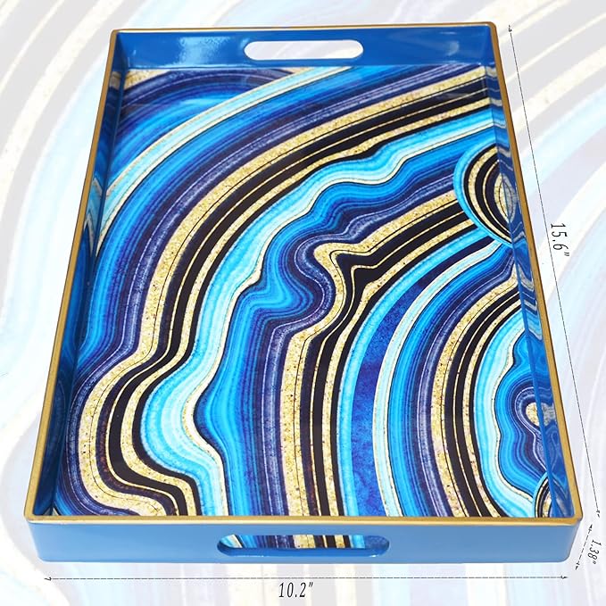Spsyrine Decorative Tray, Plastic Rectangular Coffee Table Tray with Handles, Marble Serving Tray for Living Room, Ottoman, Bathroom Decor. 15.6” X 10.2".SLRE-Ruum Studio Home