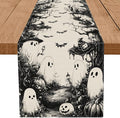 GPGHE Halloween Table Runner Black Ghost Holiday Burlap Table Decoration Indoor Outdoor Home Decor Party Supply 13 x 60 Inch-Ruum Studio Home
