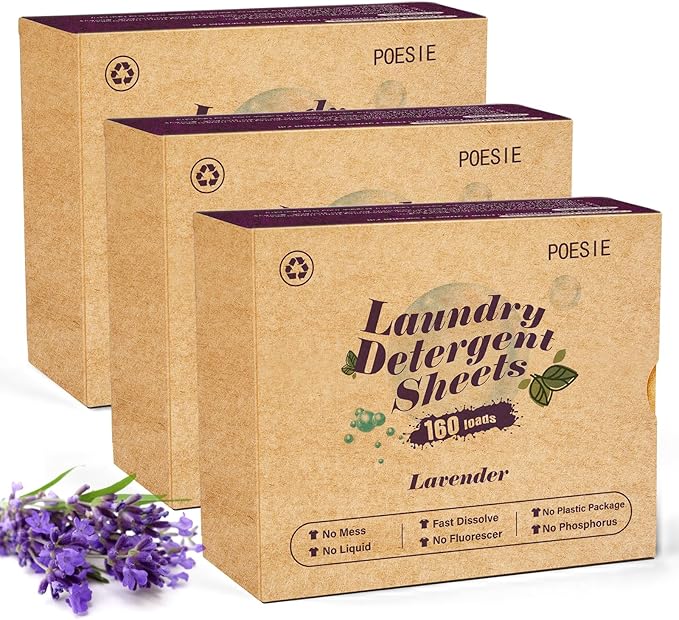 Poesie Laundry Detergent Sheets Lavender Scent 3 Pack 480 Sheets 240 Loads Laundry Strips No Plastic Jug Liquidless Travel Portable Laundry Detergent HE for Camping Dorm Life-Ruum Studio Home