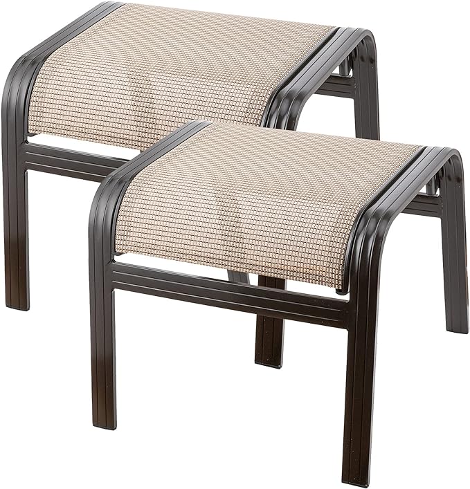 Outdoor Patio Footstools Aluminum Outdoor Ottomans Footrest Small Seating Wicker Furniture Patio Ottoman 2 Pieces Brown-Ruum Studio Home