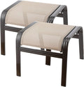 Outdoor Patio Footstools Aluminum Outdoor Ottomans Footrest Small Seating Wicker Furniture Patio Ottoman 2 Pieces Brown-Ruum Studio Home