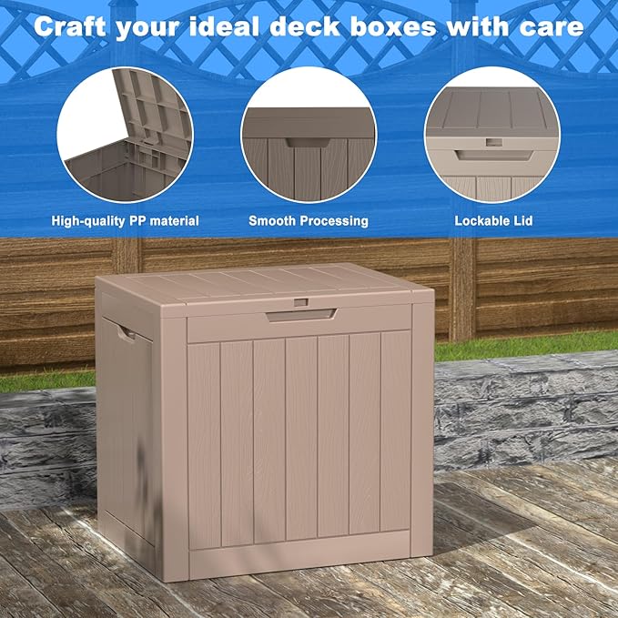 37 Gallon Deck Box Large Outdoor Storage for Patio Furniture,Outdoor Cushions,Garden Tools and Pool Supplies,Waterproof,Resin,Lockable(Grey)-Ruum Studio Home