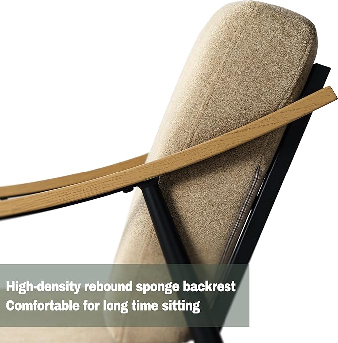 Modern Accent Chair for Living Room Bedroom Mid Century Arm Chair Upholstered Office Accent Chair Comfy Waiting Room Chair with Metal Frame, Khaki-Ruum Studio Home