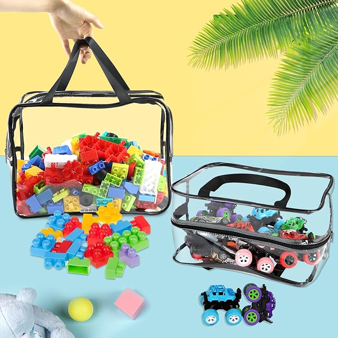 6 Packs Widen X-Large Toy Storage Bags 12.6×9.25×6.9In with Labels, Reusable Clear PVC Board Game Storage, Travel Waterproof Organizer Bags with Zipper for Building Blocks, Puzzle, Stuffed Animals-Ruum Studio Home