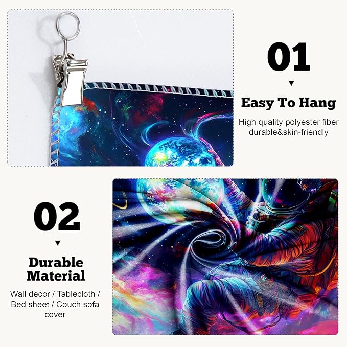 BVBOX Astronaut Space Blacklight Tapestry 79"x59", UV Reactive Floating Astronaut Iridescent Cloud Universe Galaxy Planet Glow in Dark Tapestries, Black Light Neon Upright Poster Wall Hanging Backdrop Decor for Bedroom Living Room-Ruum Studio Home